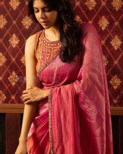 Graceful Kalyani Priyadharsan in a Pink Saree with a Sleeveless Blouse Photos 03