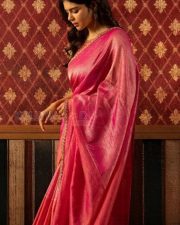 Graceful Kalyani Priyadharsan in a Pink Saree with a Sleeveless Blouse Photos 05