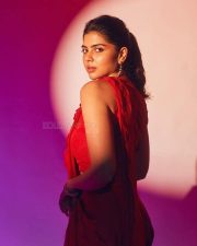 Hot Kalyani Priyadarshan in a Red Ruffle Saree with Sleeveless Blouse Photos 01