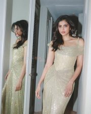 Mesmerizing Kalyani Priyadarshan in a Shimmering Liquid Gold Sequin Floor Length Gown Pictures 07
