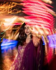 South Indian Actress Kalyani Priyadarshan in a Deep Purple Anarkali Suit Pictures 04