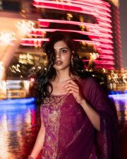 South Indian Actress Kalyani Priyadarshan in a Deep Purple Anarkali Suit Pictures 07