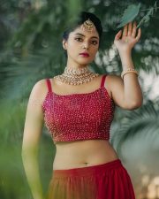 Actress Sanam Shetty in a Pink Embellished Silk Co Ords Photos 01