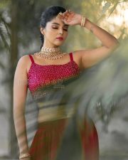 Actress Sanam Shetty in a Pink Embellished Silk Co Ords Photos 02