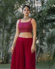 Actress Sanam Shetty in a Pink Embellished Silk Co Ords Photos 03