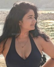 Charming Actress Poonam Bajwa in a Black Halter Swimsuit Top Photos 01