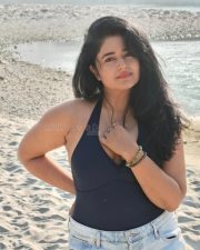 Charming Actress Poonam Bajwa in a Black Halter Swimsuit Top Photos 03