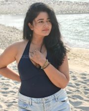 Charming Actress Poonam Bajwa in a Black Halter Swimsuit Top Photos 04