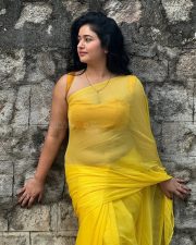 Luminous Actress Poonam Bajwa in a Yellow Chiffon Saree Photos 01