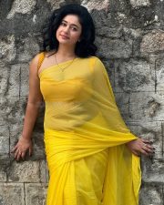 Luminous Actress Poonam Bajwa in a Yellow Chiffon Saree Photos 03
