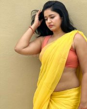 Mesmerizing Poonam Bajwa in a Yellow Saree with Sleeveless Orange Blouse Photos 07