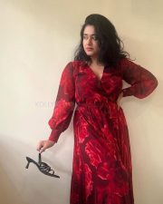 Sexy Poonam Bajwa in a Red Floral Printed Knee Length Gown Photos 04
