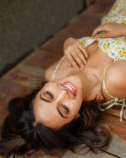 Viduthalai Actress Bhavani Sre in a Yellow Floral Short Dress with a Sweetheart Neckline Pictures 07