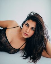 Alluring Actress Shreya Dhanwanthary in a black lace lingerie bodysuit photos 03