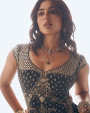 Beautiful Kerala Actress Samyuktha in a Black Ethnic Embroidered Bodice with a Flared Lehenga Skirt Pictures 04