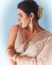 Beautiful Samyuktha Menon in an Ivory Embroidered Saree with Sleeveless Blouse Photos 04