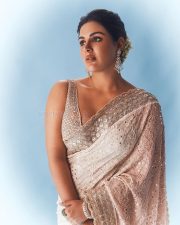 Beautiful Samyuktha Menon in an Ivory Embroidered Saree with Sleeveless Blouse Photos 06