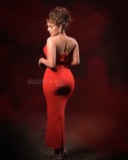 Bold and Seductive Seerat Kapoor in a Red Corset Style Strapless Dress Photos 02