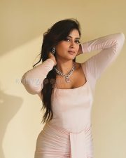 Breathtaking Shweta Tiwari Cleavage in a Blush pink long sleeve square neck ruched bodycon midi dress with diamond necklace Photos 03 Breathtaking Shweta Tiwari Cleavage in a Blush pink long sleeve square neck ruched bodycon midi dress with diamond necklace Photos 03