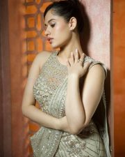 Desirable Jannat Zubair Rahmani in a Champagne Gold Sequin Saree with an Embroidered Sleeveless Blouse Photos 01