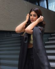 Elegant Actress Samyuktha Menon in a Black Saree with Gold Halter Blouse Photos 04 Elegant Actress Samyuktha Menon in a Black Saree with Gold Halter Blouse Photos 04
