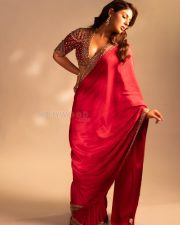Elegant Actress Samyuktha Menon in a Designer Red Saree with Embroidered Blouse Photos 04