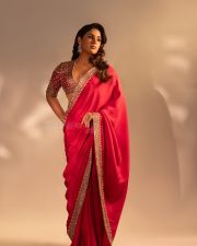 Elegant Actress Samyuktha Menon in a Designer Red Saree with Embroidered Blouse Photos 06