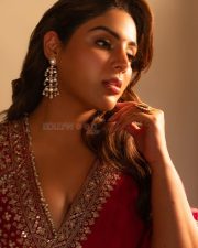 Elegant Actress Samyuktha Menon in a Designer Red Saree with Embroidered Blouse Photos 07