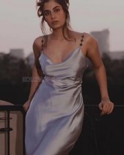 Fashionable Shreya Dhanwanthary in a Silver Satin Gown Dress Photos 01