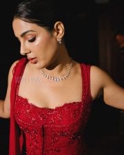 Glamorous Actress Samyuktha Menon in a Red Embellished Sequin Corset Saree Photos 05 Glamorous Actress Samyuktha Menon in a Red Embellished Sequin Corset Saree Photos 05