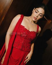 Glamorous Actress Samyuktha Menon in a Red Embellished Sequin Corset Saree Photos 07 Glamorous Actress Samyuktha Menon in a Red Embellished Sequin Corset Saree Photos 07