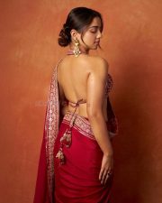Greater Kalesh Heroine Ahsaas Channa in a Deep Red Saree with a Halter Neck Backless Blouse Pictures 01