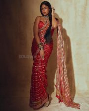 Heroine Faria Abdullah in a Red Designer Saree with a Matching Berry Blouse Photos 04