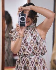 Ram Actress Samyuktha in a Bohemian Style Halter Neck Pleated Dress with a Complex Ikat Inspired Geometric Print Photos 01