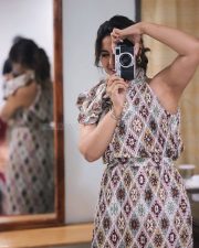 Ram Actress Samyuktha in a Bohemian Style Halter Neck Pleated Dress with a Complex Ikat Inspired Geometric Print Photos 02