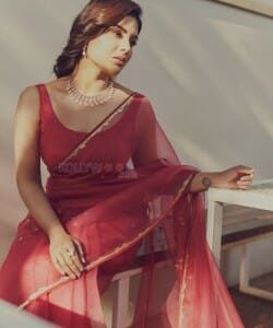 Samyuktha Menon Sexy in Red Saree Photos 03