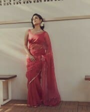 Samyuktha Menon Sexy in Red Saree Photos 04