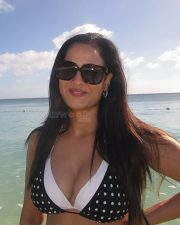 Sexy MILF Shweta Tiwari in a Black and White Beach Bikini Photos 04