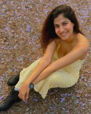 Sexy Shreya Dhanwanthary Busty in a Yellow Backless Maxi Slip Dress Photos 03