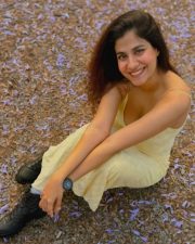 Sexy Shreya Dhanwanthary Busty in a Yellow Backless Maxi Slip Dress Photos 03