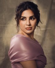 Sophisticated Actress Samyuktha Menon in a Dusty Pink Off Shoulder Organza Gown Photos 04