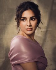 Sophisticated Actress Samyuktha Menon in a Dusty Pink Off Shoulder Organza Gown Photos 04