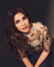 South Indian Actress Samyuktha Menon in a Bohemian Style Printed Organza Blouse with a High Waisted Skirt Photos 01