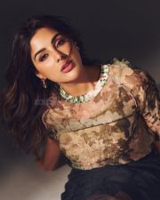 South Indian Actress Samyuktha Menon in a Bohemian Style Printed Organza Blouse with a High Waisted Skirt Photos 04