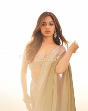 Sparkling Actress Jannat Zubair Rahmani in a Gold Green Sequin Saree Photos 02