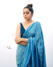 Hostel Boys Actress Rashmi Gautam in a Blue Printed Saree with a Sleeveless Blouse Photos 02