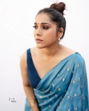Hostel Boys Actress Rashmi Gautam in a Blue Printed Saree with a Sleeveless Blouse Photos 03