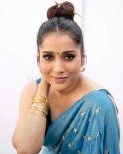 Hostel Boys Actress Rashmi Gautam in a Blue Printed Saree with a Sleeveless Blouse Photos 04