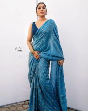 Hostel Boys Actress Rashmi Gautam in a Blue Printed Saree with a Sleeveless Blouse Photos 05