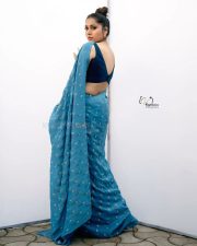 Hostel Boys Actress Rashmi Gautam in a Blue Printed Saree with a Sleeveless Blouse Photos 06